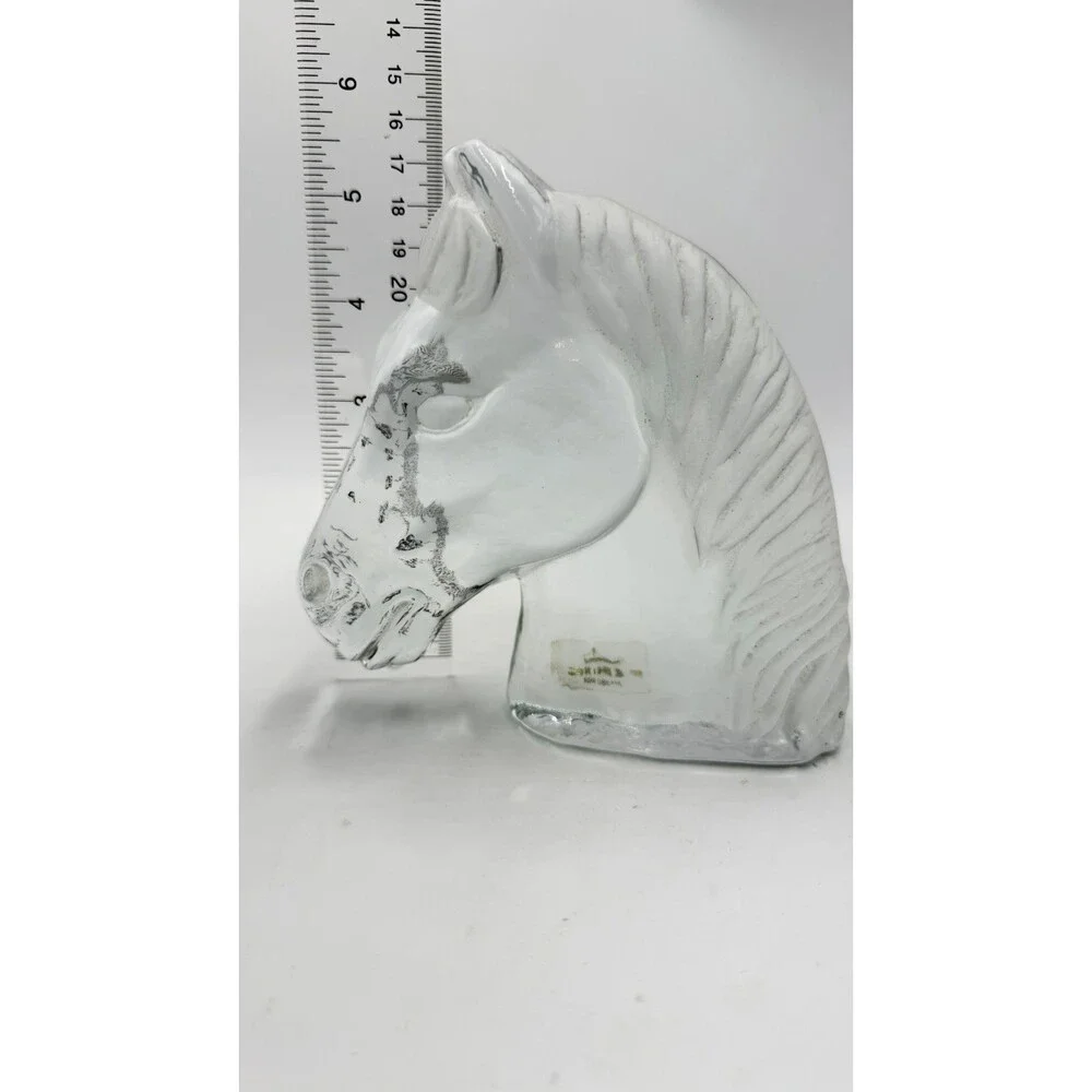 Viking Art Glass Horse Head Frosted Clear Bookend Paperweight Figurine 5.5in